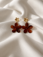 Oorbellen Goud met Bruine Bloem