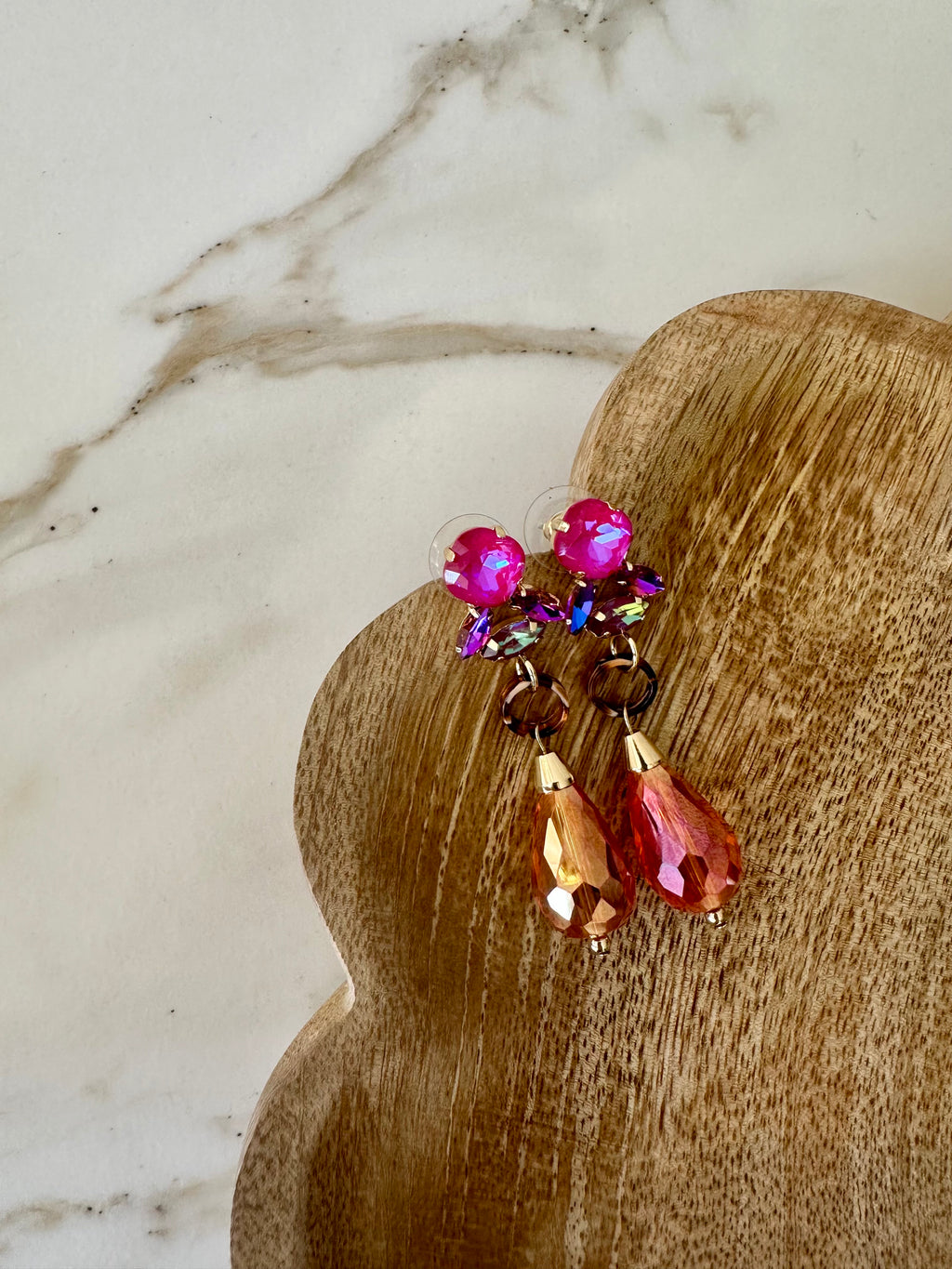 Oorbellen fuchsia en oranje lang