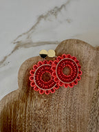 Oorbellen rond met rood en goud