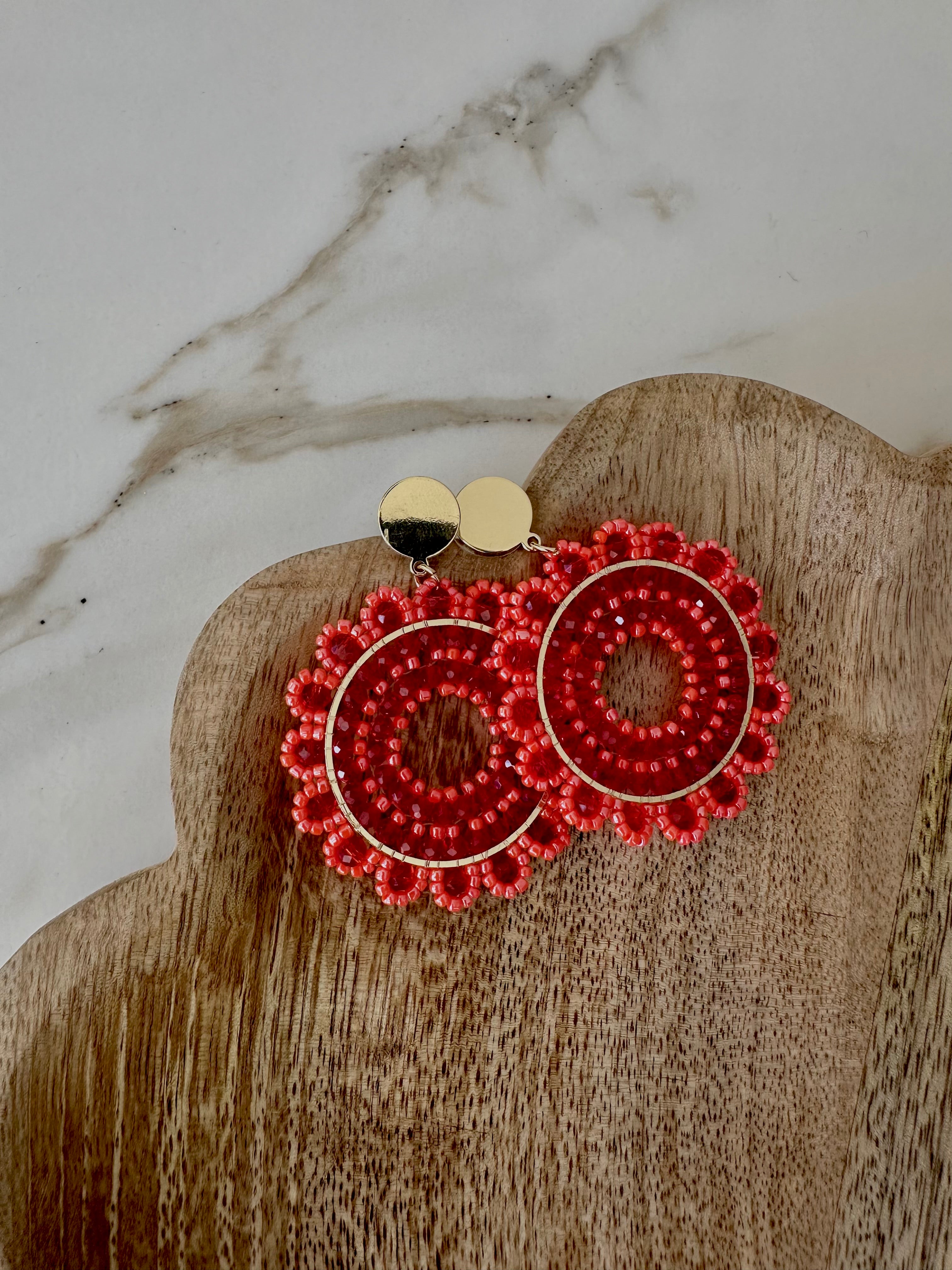 Oorbellen rond met rood en goud