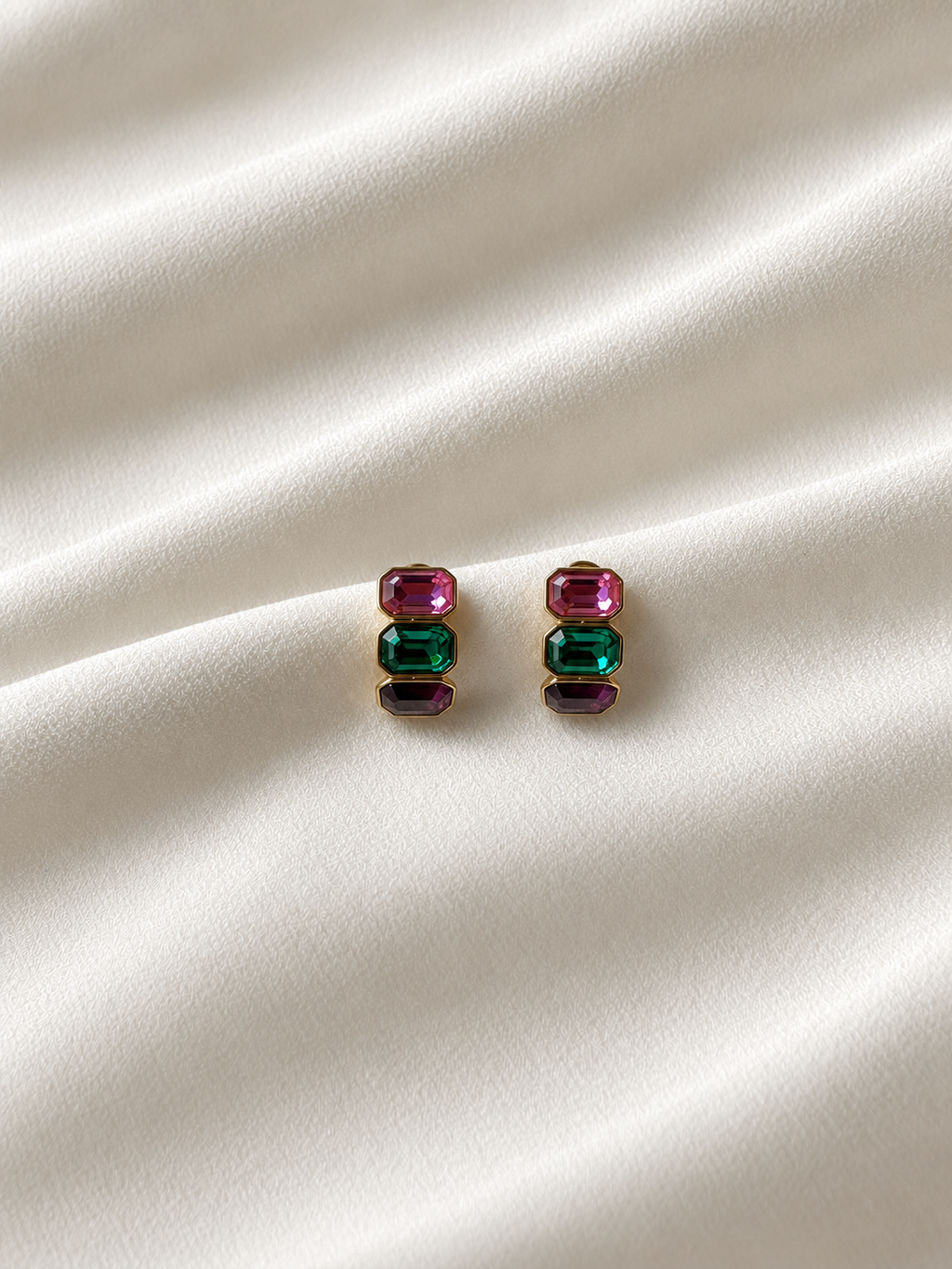Oorbellen met Roze, Groen en Aubergine