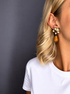 Oorbellen Gouden Bloem met Bruin