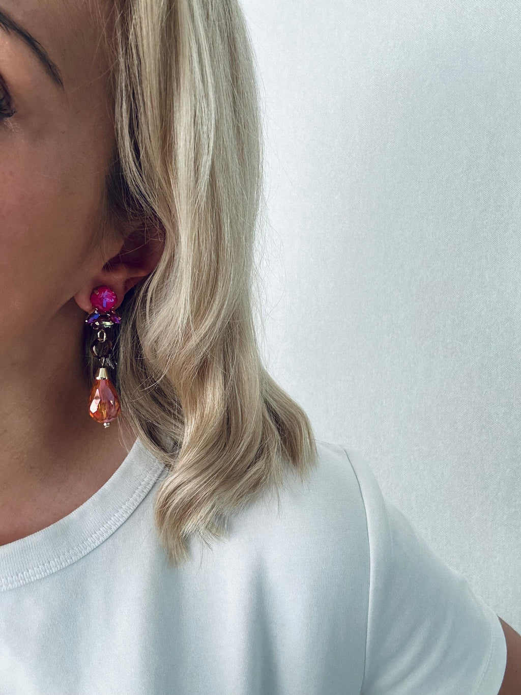 Oorbellen fuchsia en oranje lang