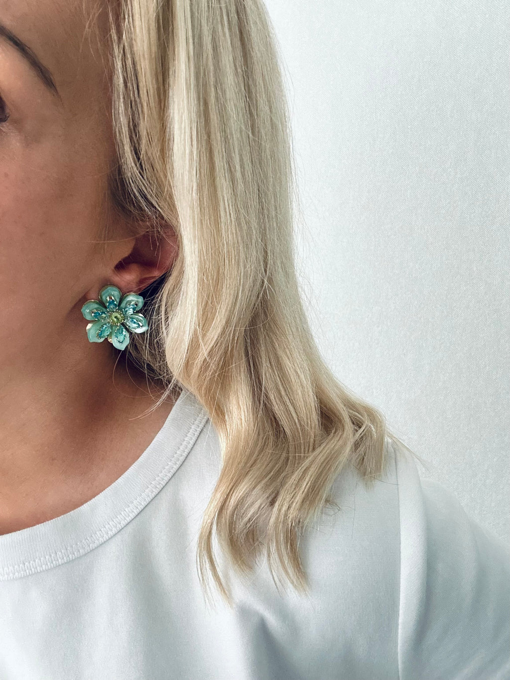 Oorbellen bloem turquoise