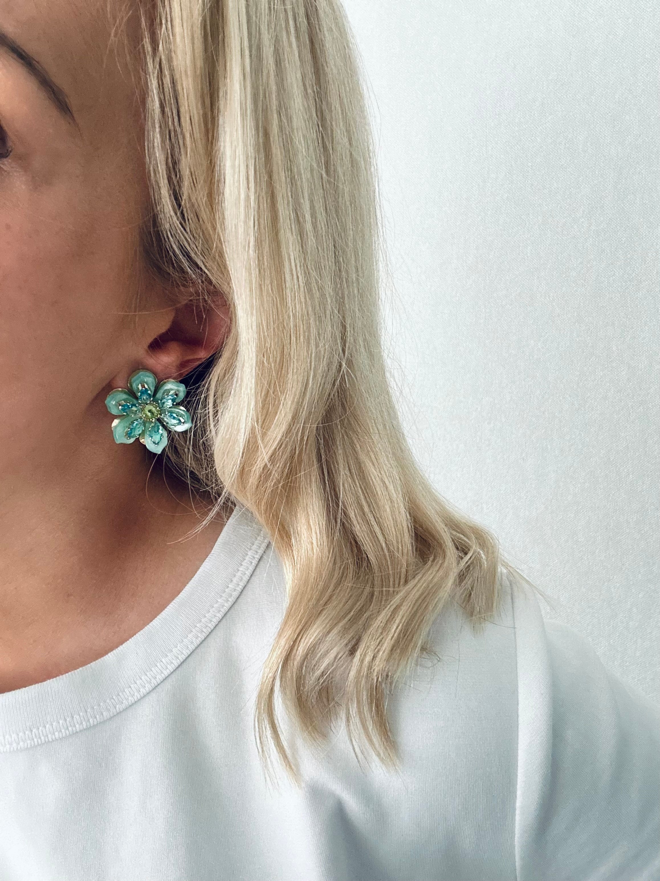 Oorbellen bloem turquoise