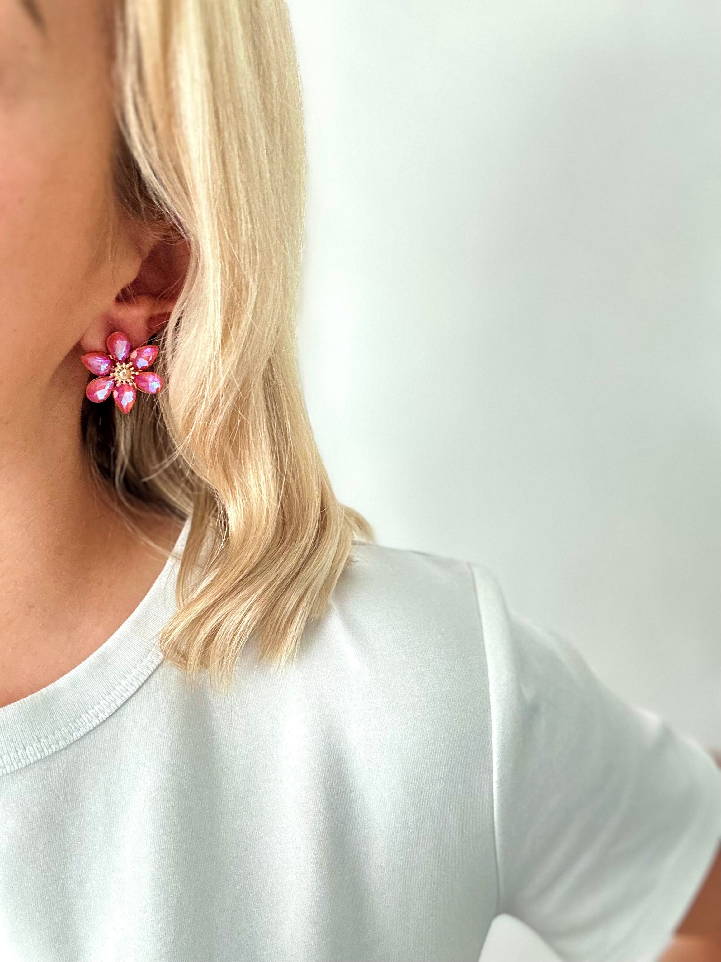 Oorbellen bloem roze