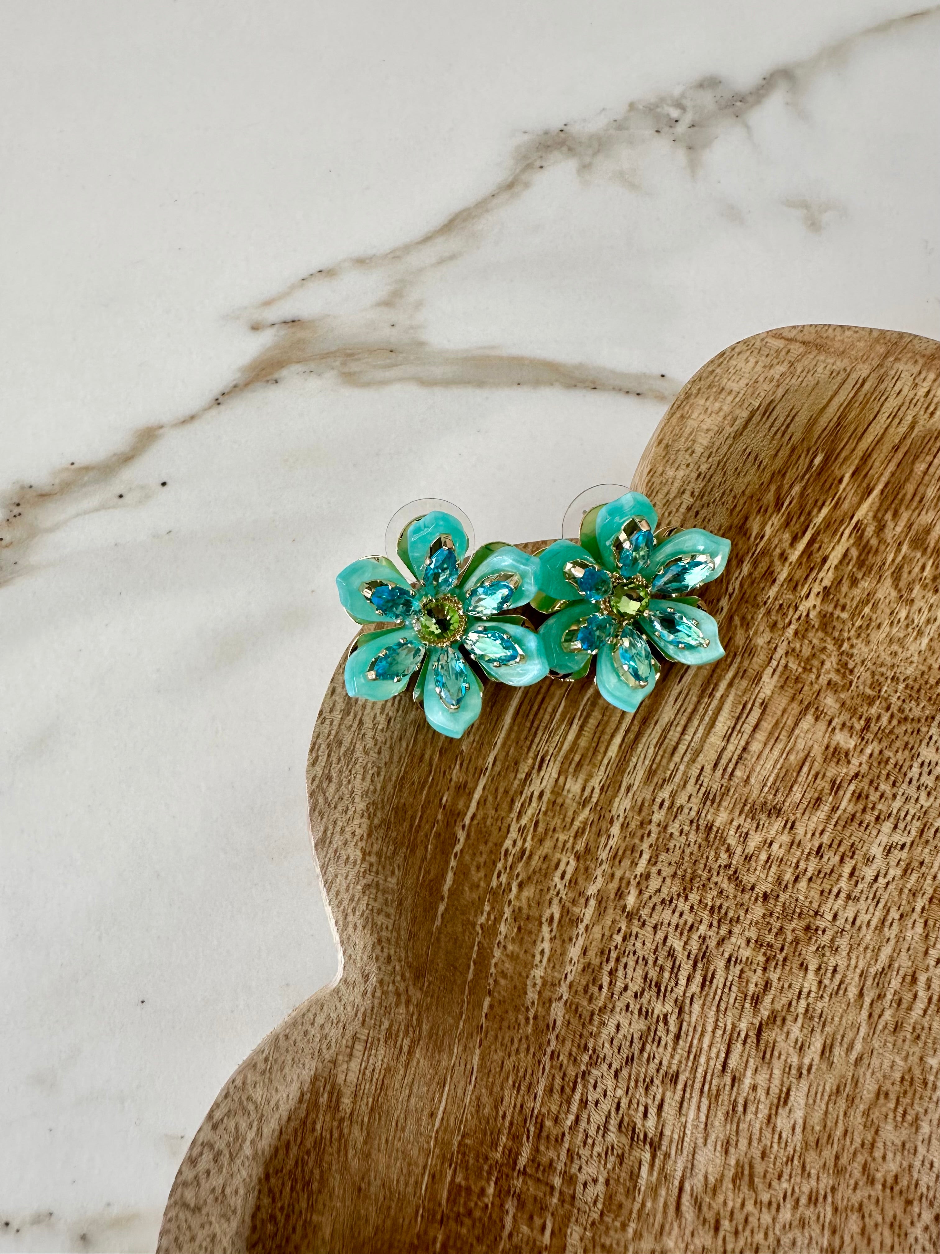 Oorbellen bloem turquoise