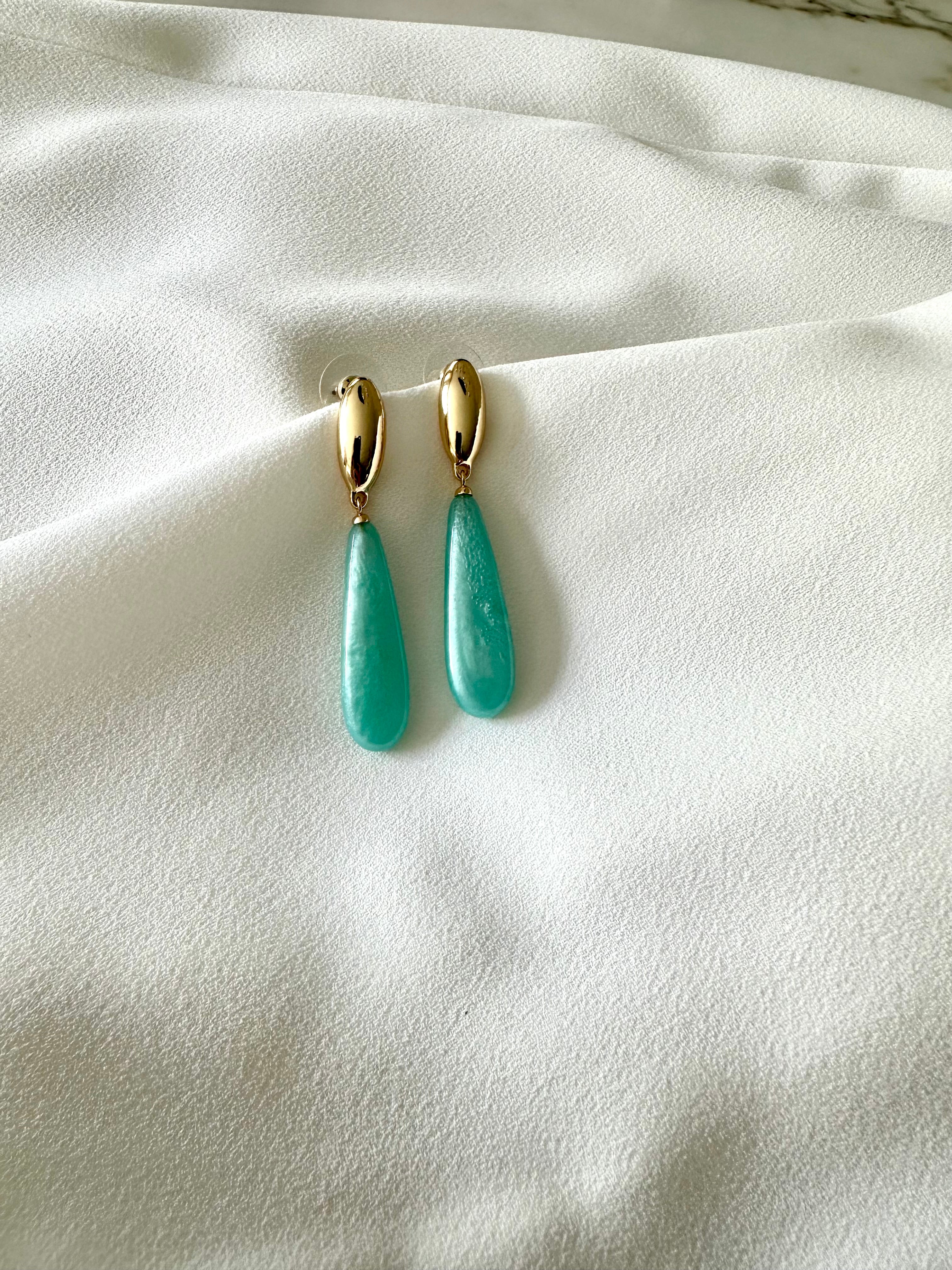 Oorbellen lang met goud en turquoise