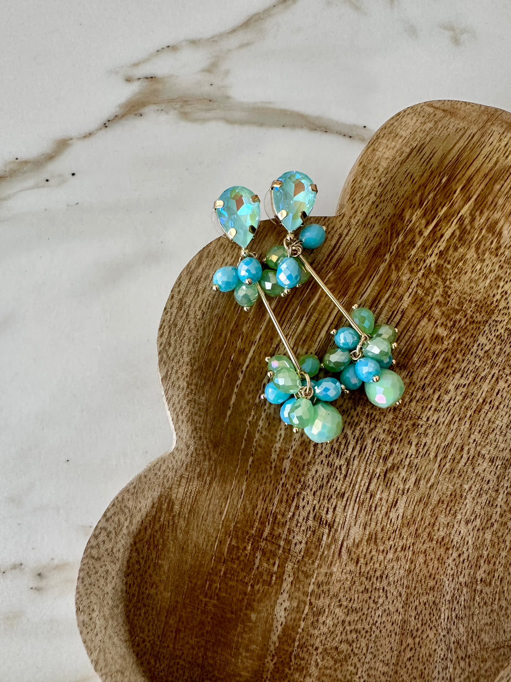 Oorbellen lang met groen en blauw