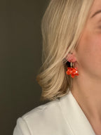 Oorbellen Bloem Rood met Gouden ring