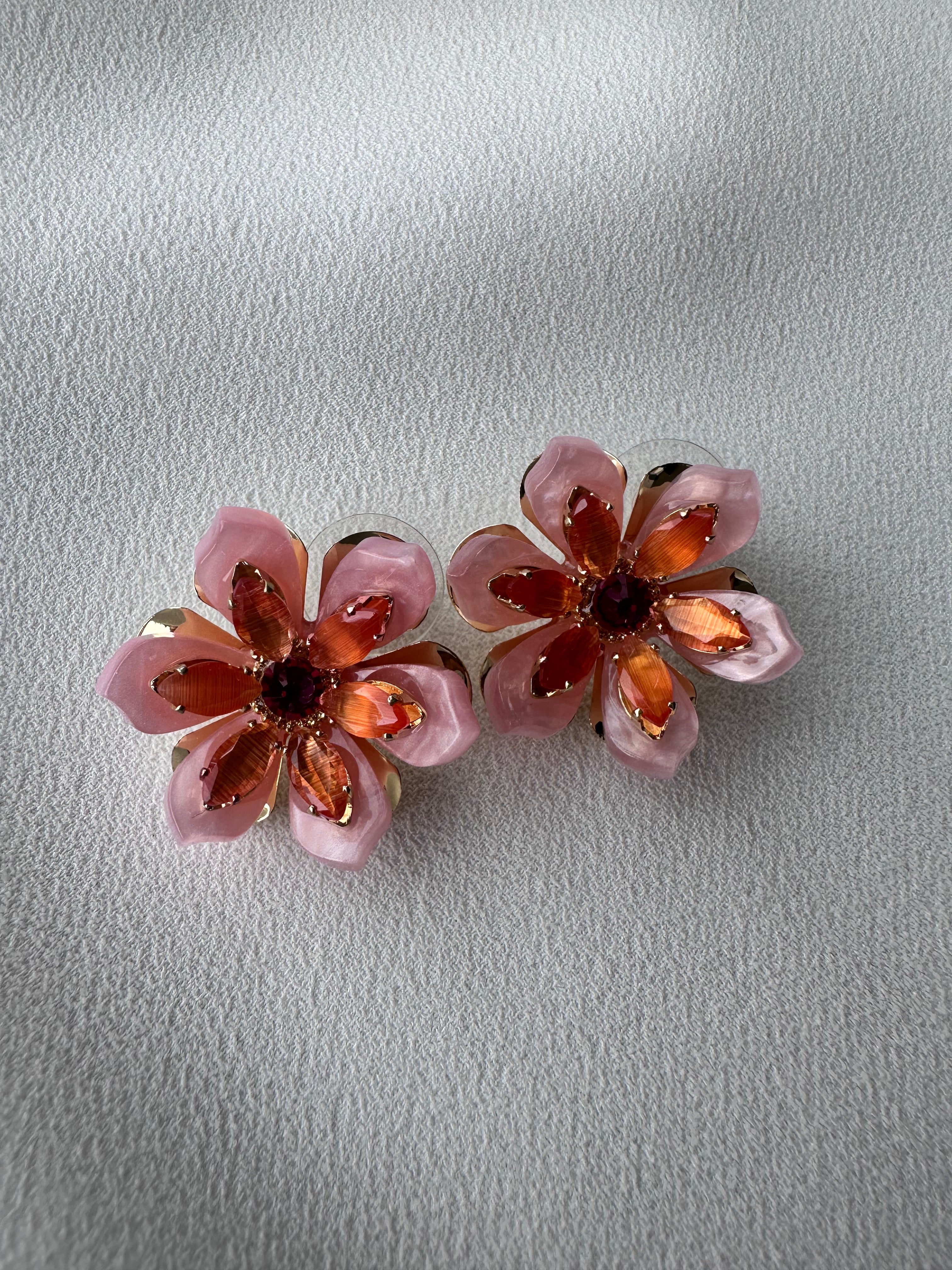 SUMMER SALE -40%! Oorbellen bloem oranje roze