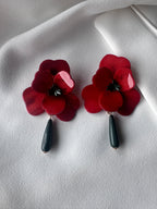 Grote oorbellen bloem Rood/Donker groen