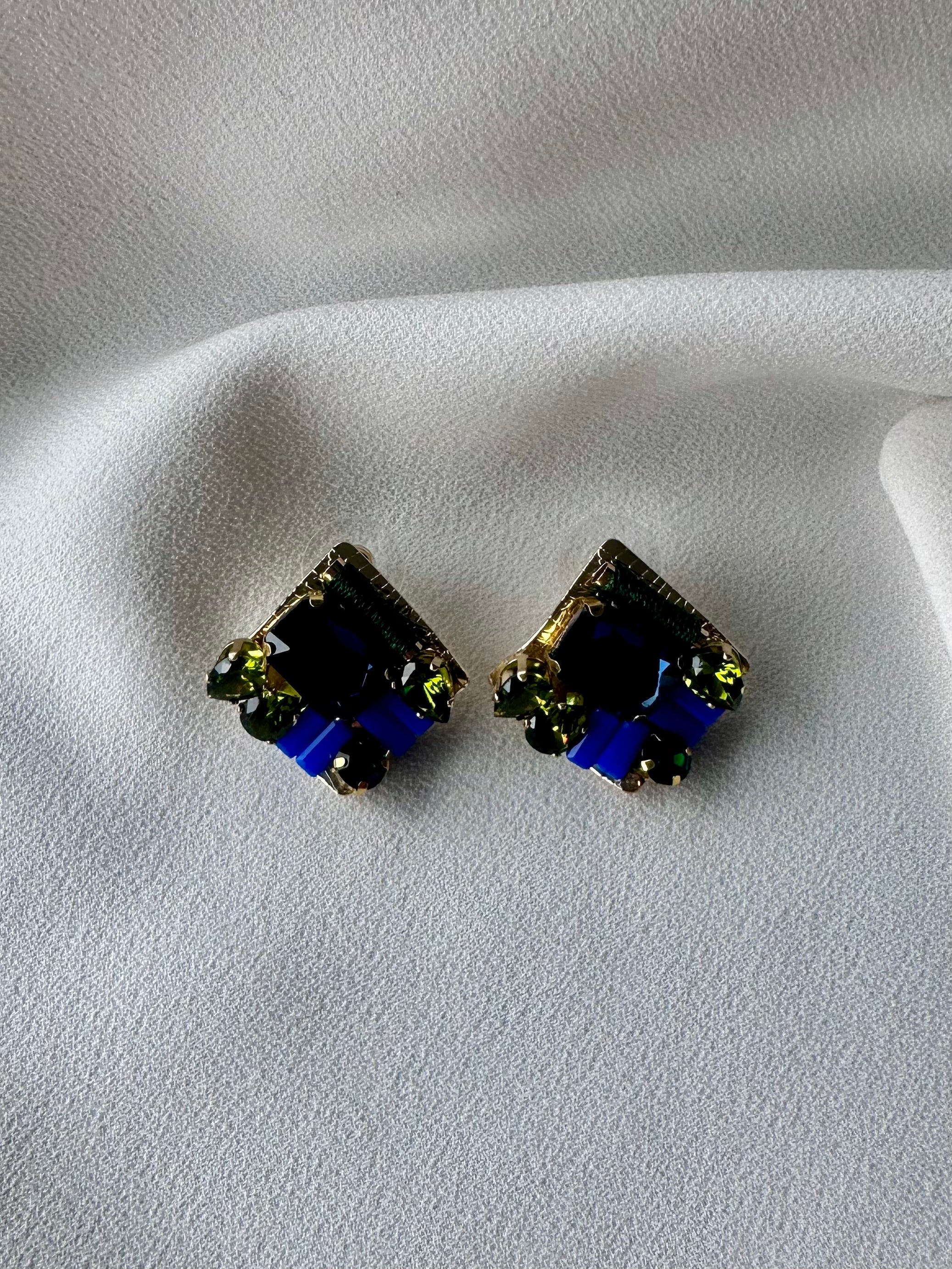 Oorbellen Kort Kobalt Blauw met Goud