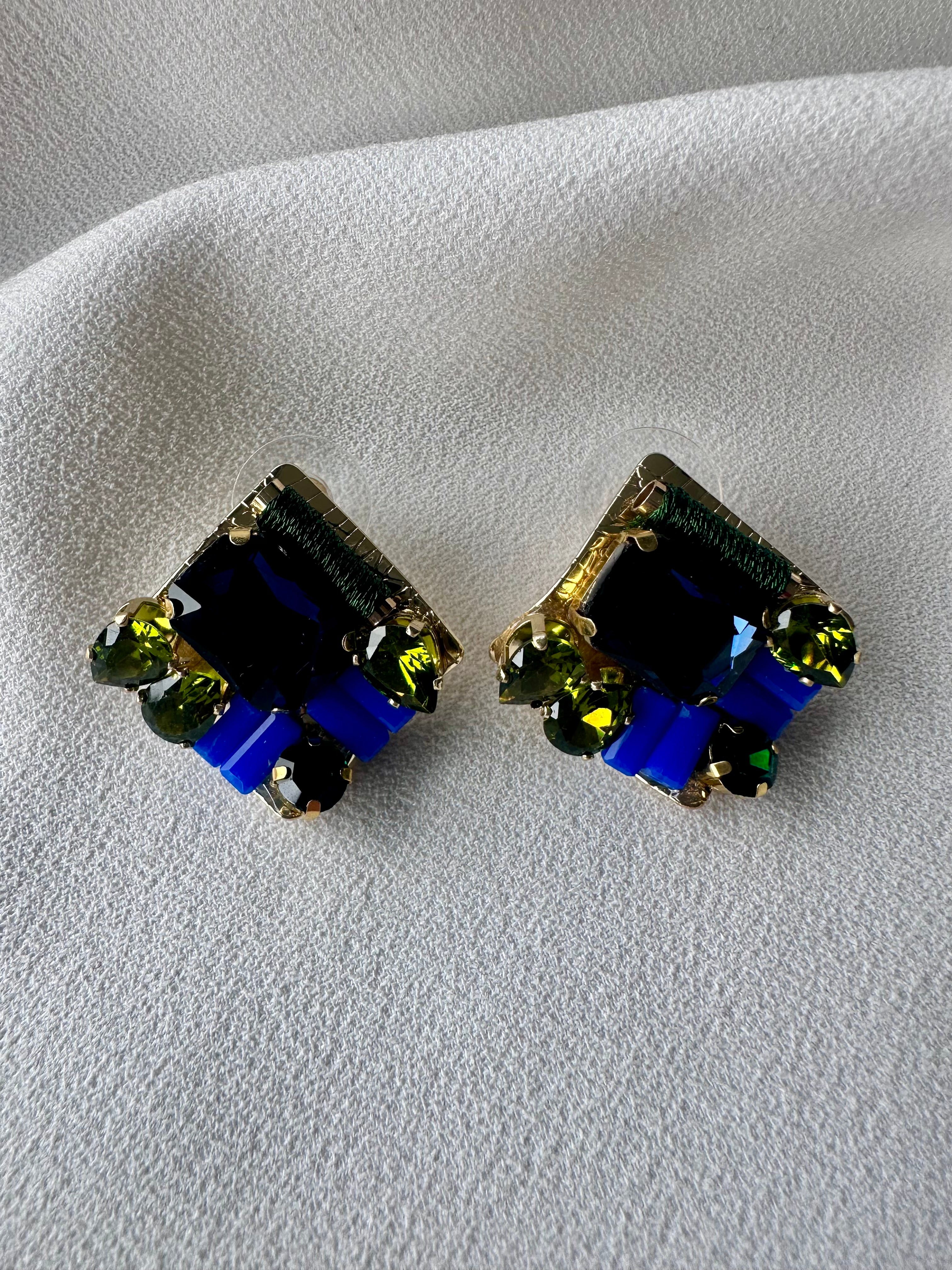 Oorbellen Kort Kobalt Blauw met Goud