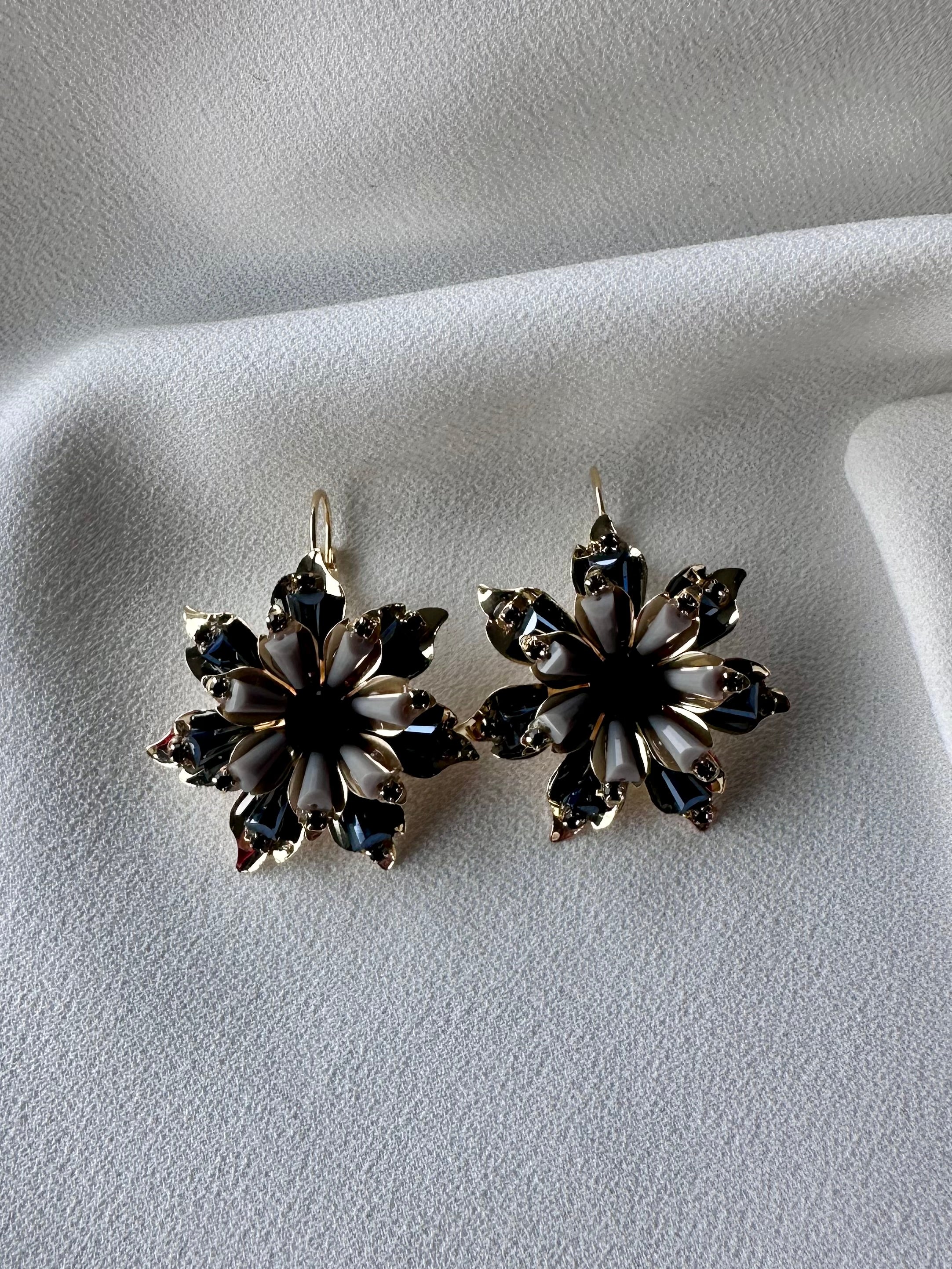 Oorbellen Bloem Zwart