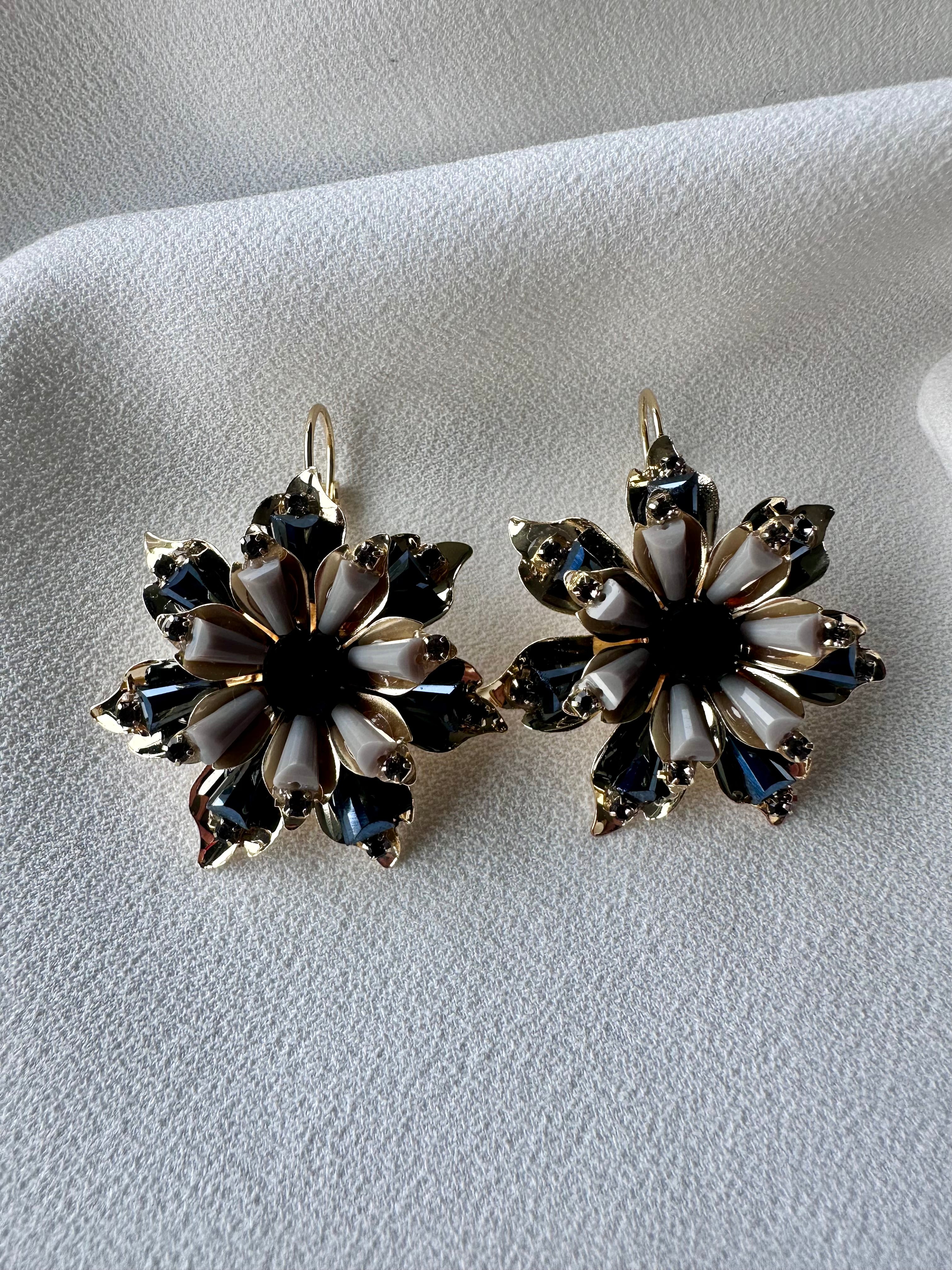 Oorbellen Bloem Zwart