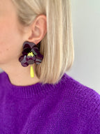 Grote oorbellen bloem Rood/Donker groen