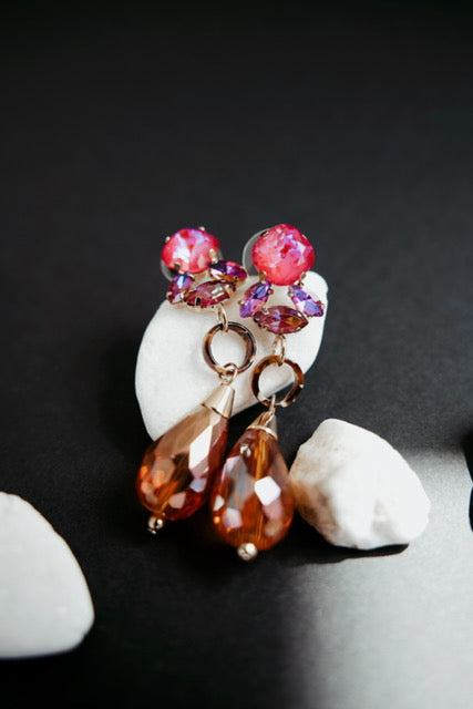 SUMMER SALE -40%! Oorbellen lang met roze, paars en oranje